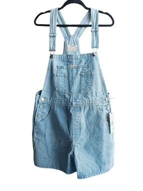 Striped Blue Denim Short Overalls